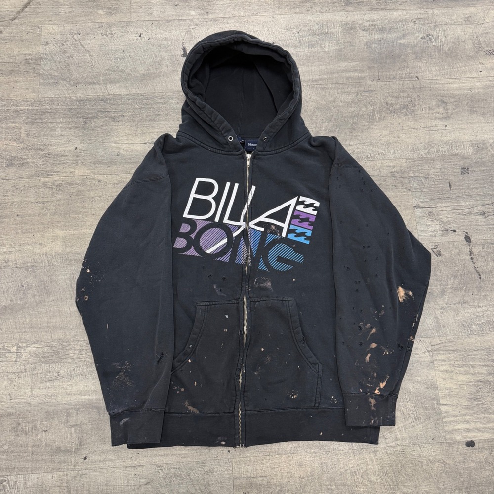 Vintage Billabong Hoodie Mens L Black Full‎ Zip Graphic Distressed Skate Surf